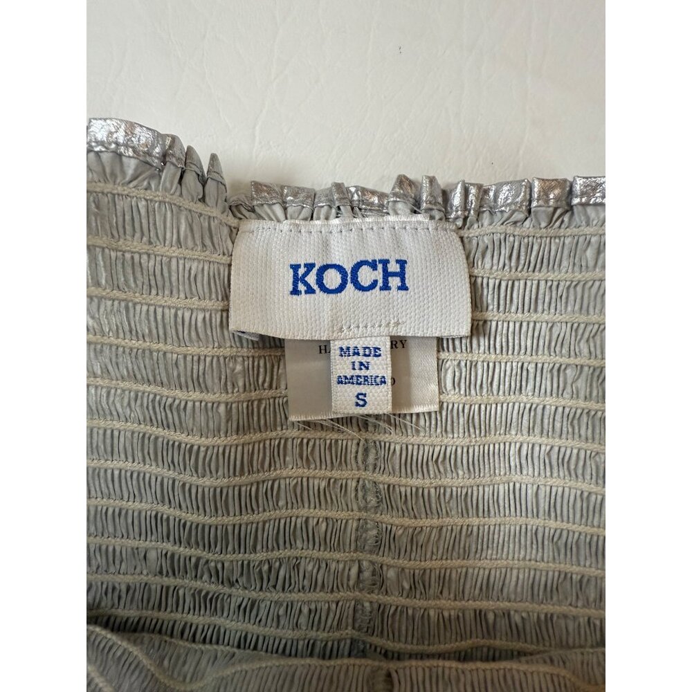 Koch Metallic Silver Smocked High-Waist Shorts Size S USA-Made Shiny (bin S113) - Picture 5 of 7
